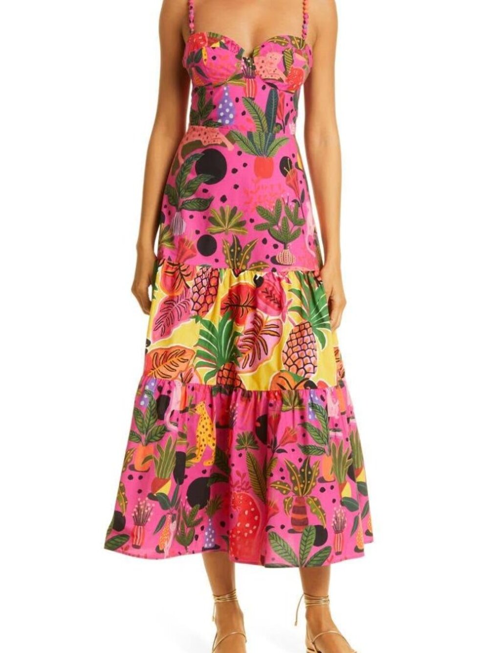 FARM Rio Stunning Pink Pop Leopards Midi Dress sz M NWT - Picture 5 of 8